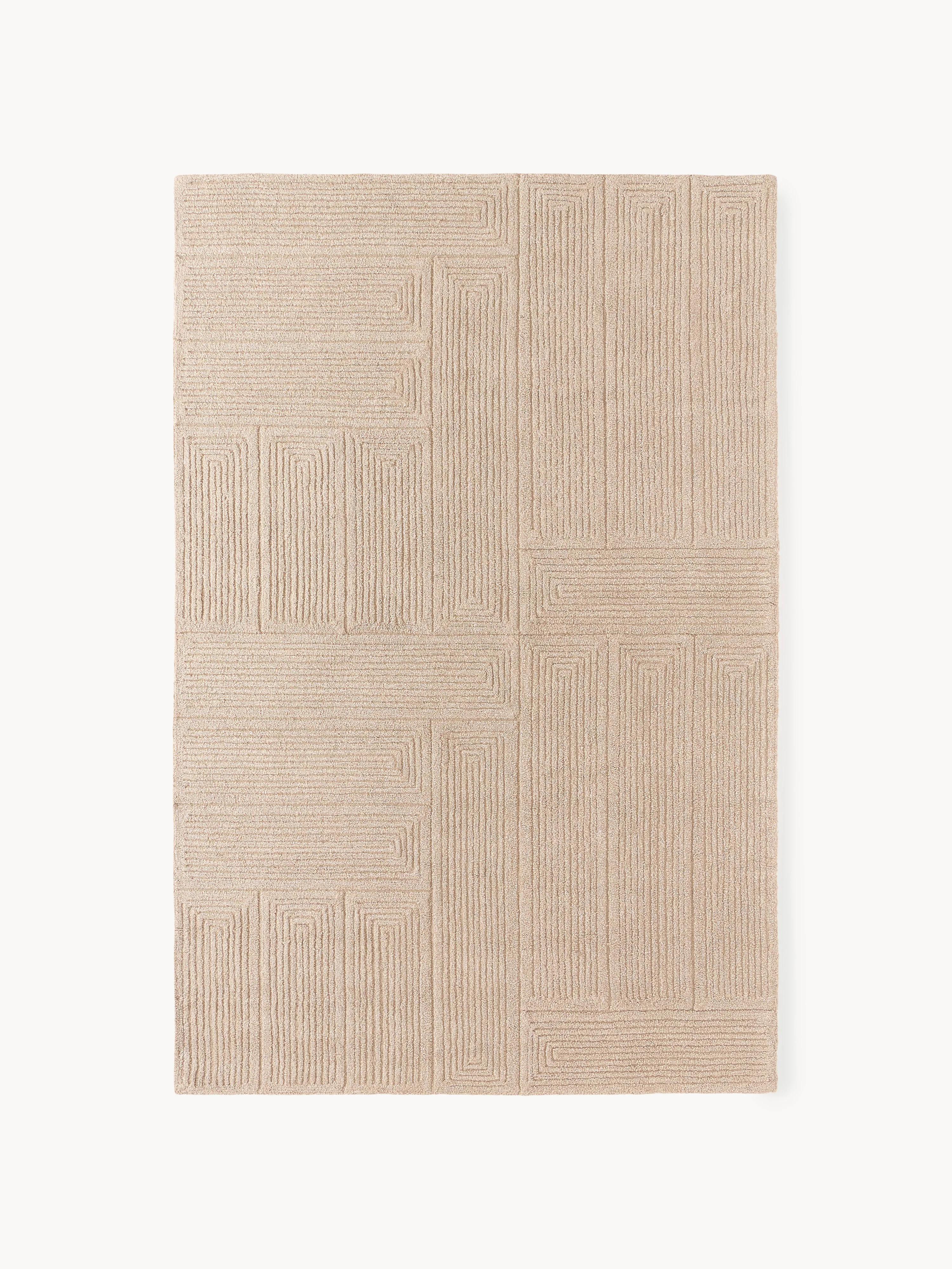 Handgetufteter Wollteppich Alexia mit geometrischem Muster