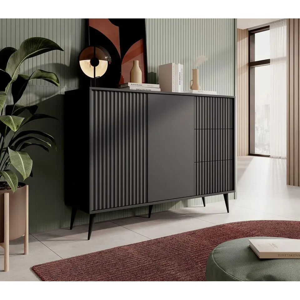 Meubella - Dressoir Winq - Antraciet - 135 cm