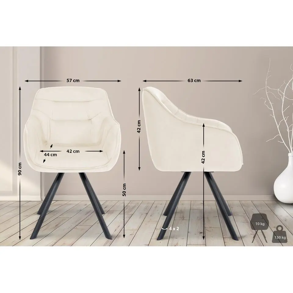 CLP Eetkamerstoel Russel zwart Frame - Fluweel - creme