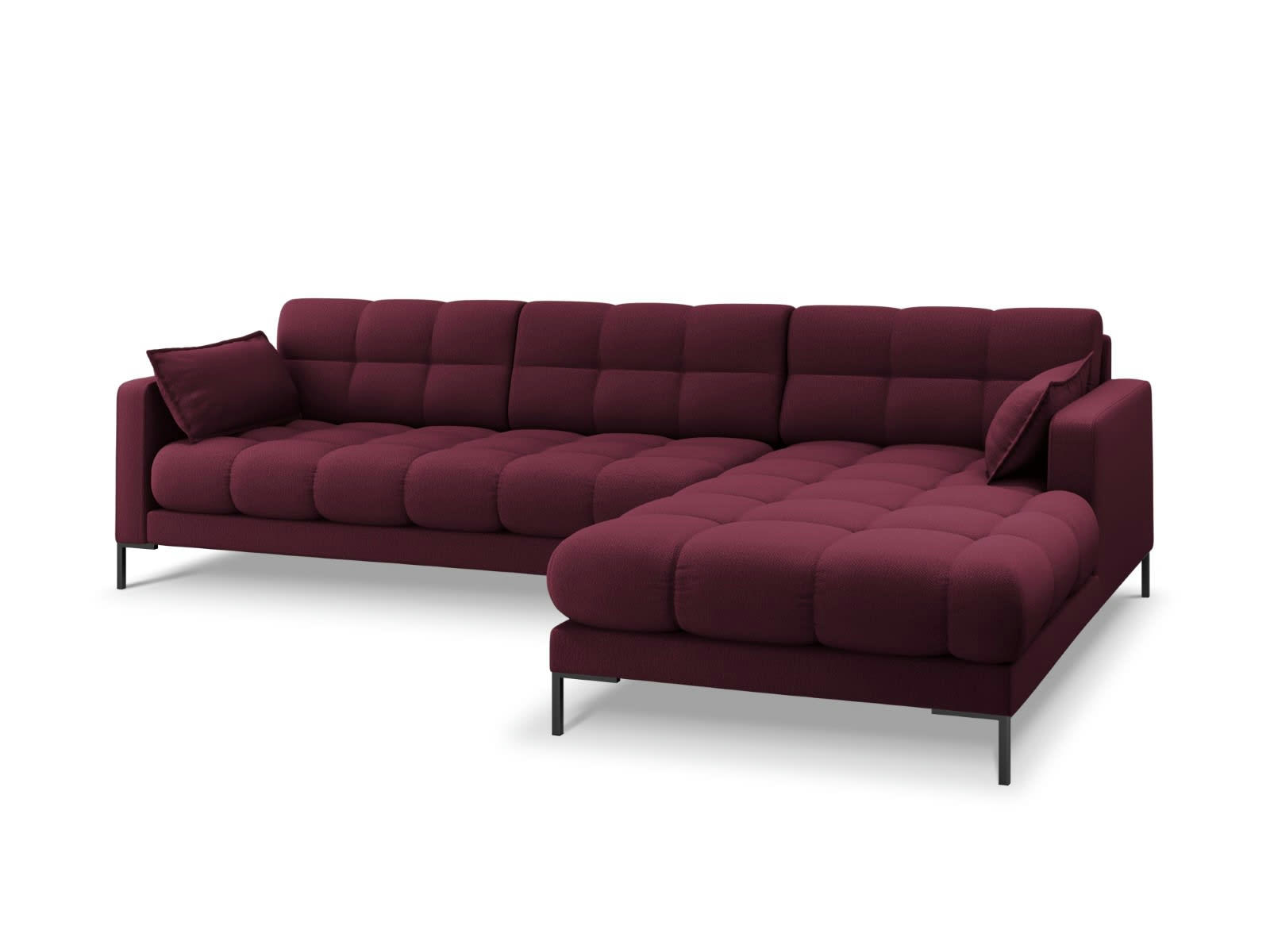 MAMAIA - Canapé d'angle droit 5 places en tissu structurel rouge foncé