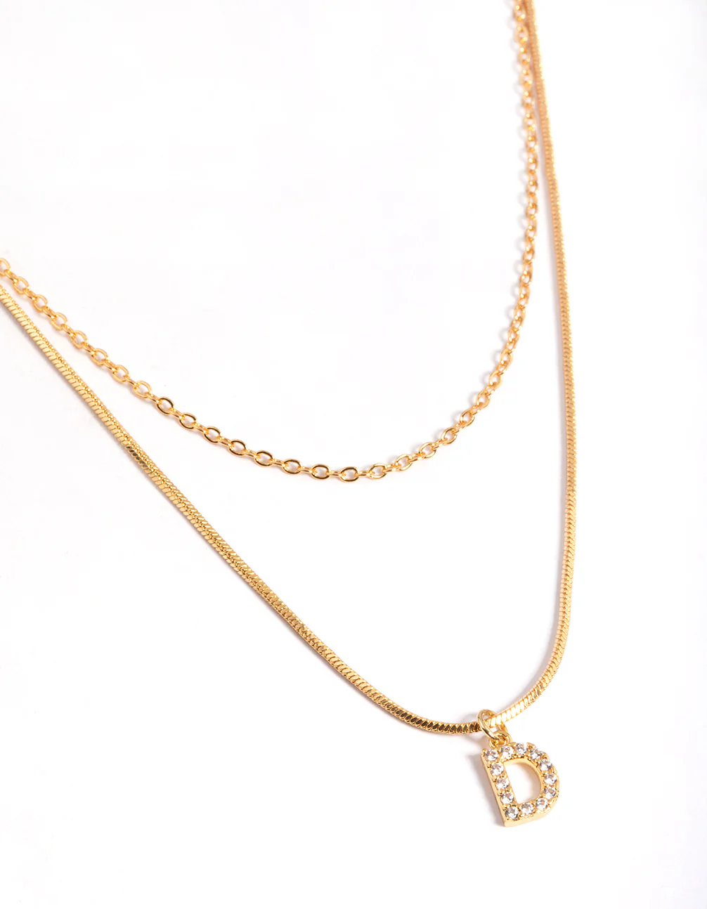 Gold Plated Diamante Letter D Layered  Necklace
