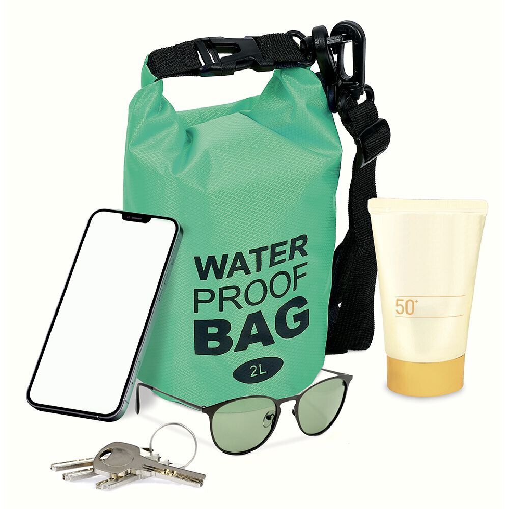 Sac de plage étanche 10L polyester vert et noir