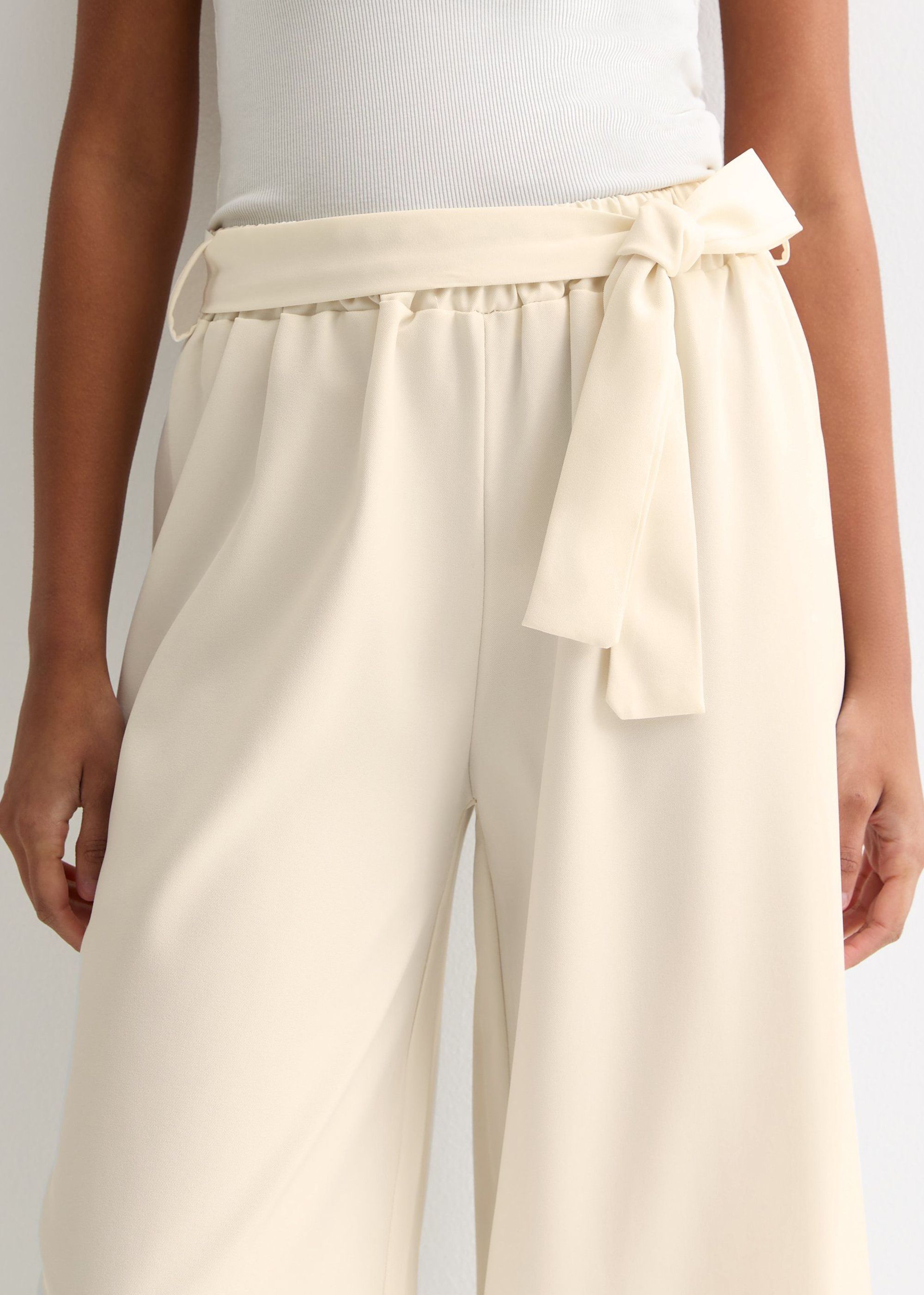 Gini London White Elasticated Wide leg Tie detail Trousers