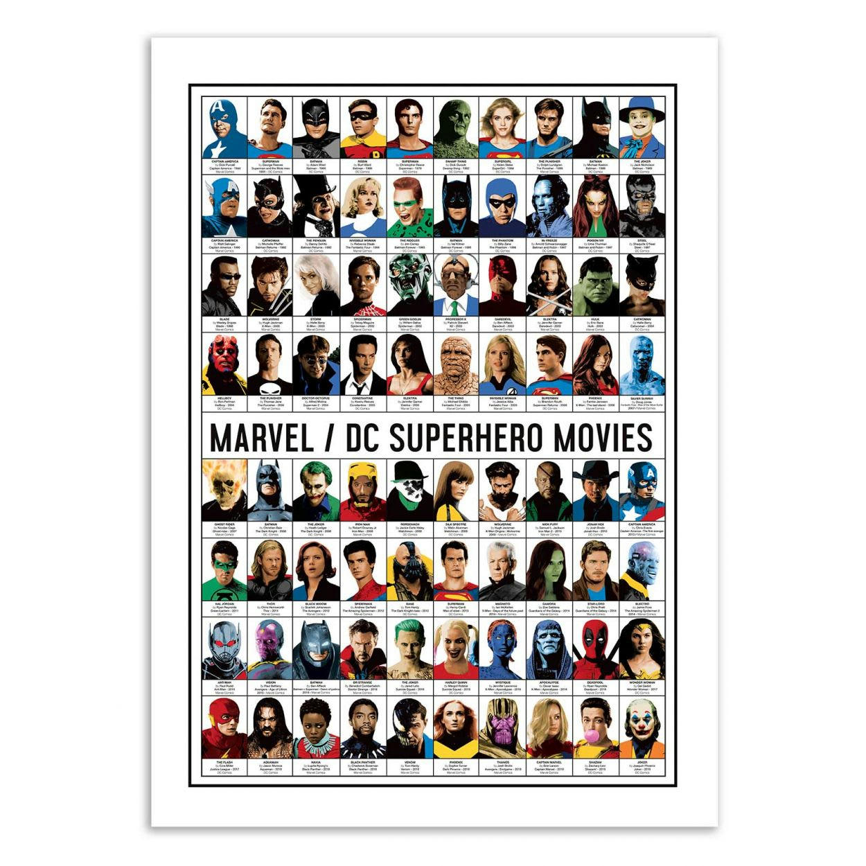 OLIVIER BOURDEREAU - MARVEL AND DC SUPERHERO MOVIES - Affiche d'art 50 x 70 cm