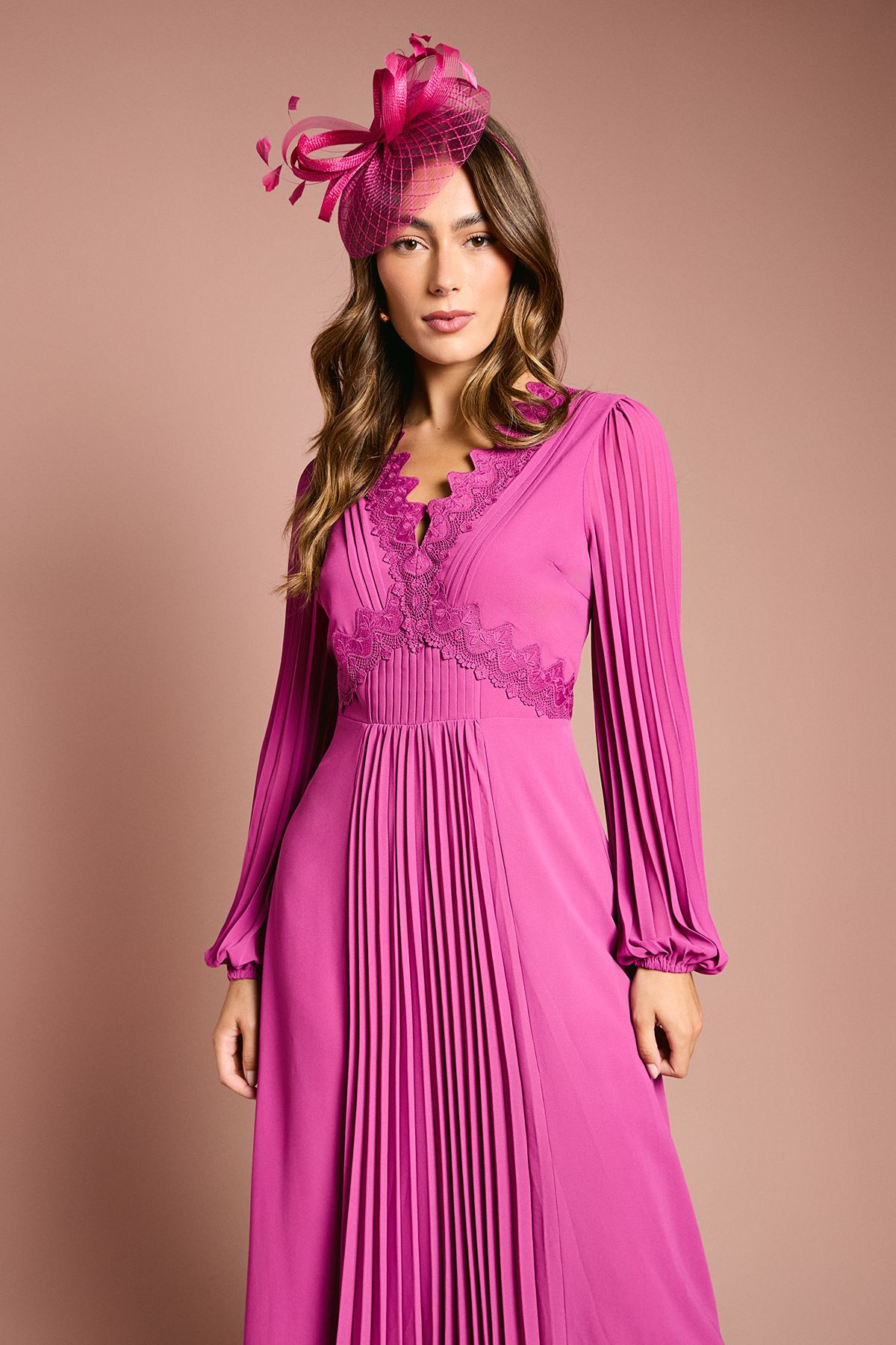 Coast Pleat Detail Lace Trim Maxi Dress