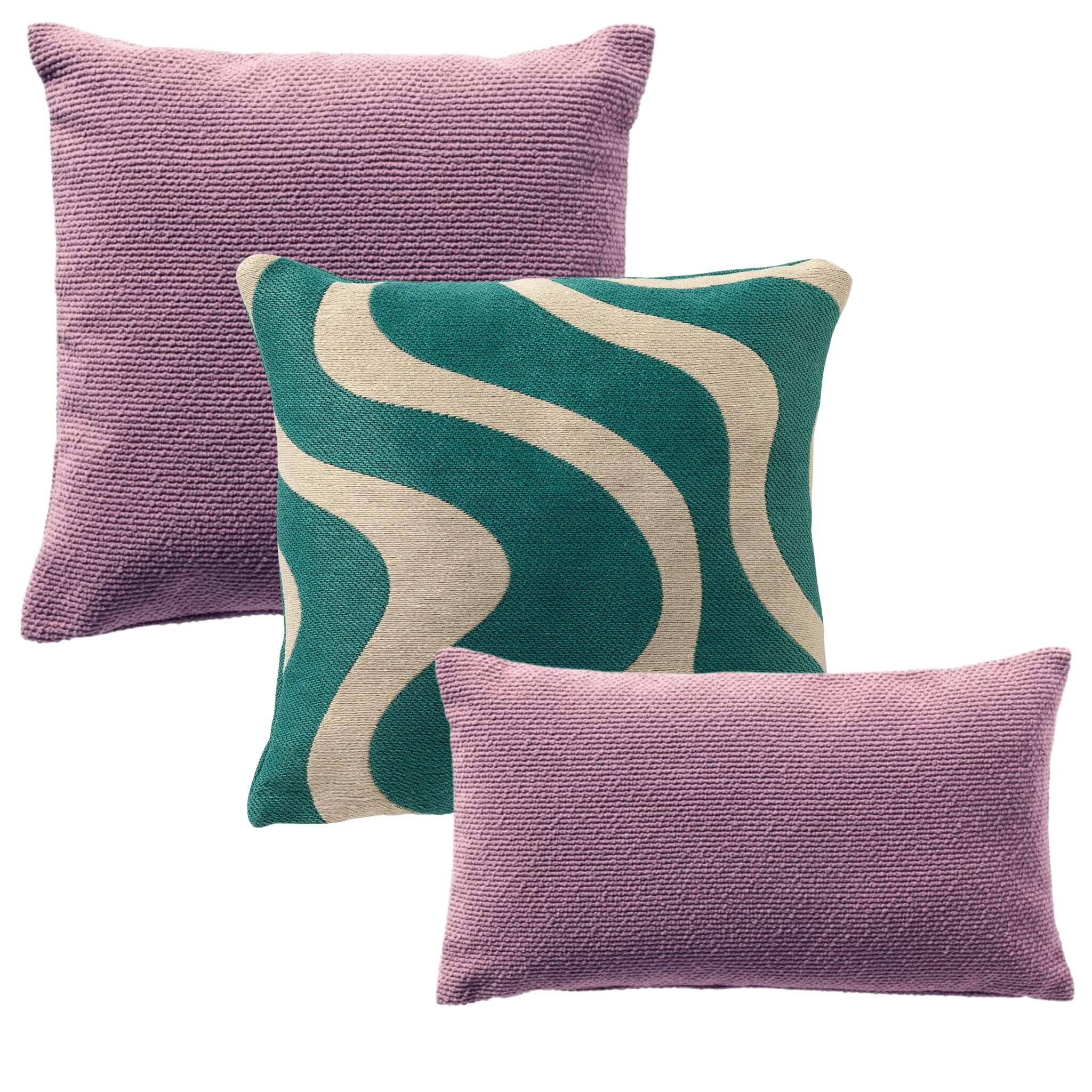 KUSSENSET - 3-delig - Purple Wave - 45x45 cm, 30x50 cm - inclusief binnenkussens - blauw, beige, paars