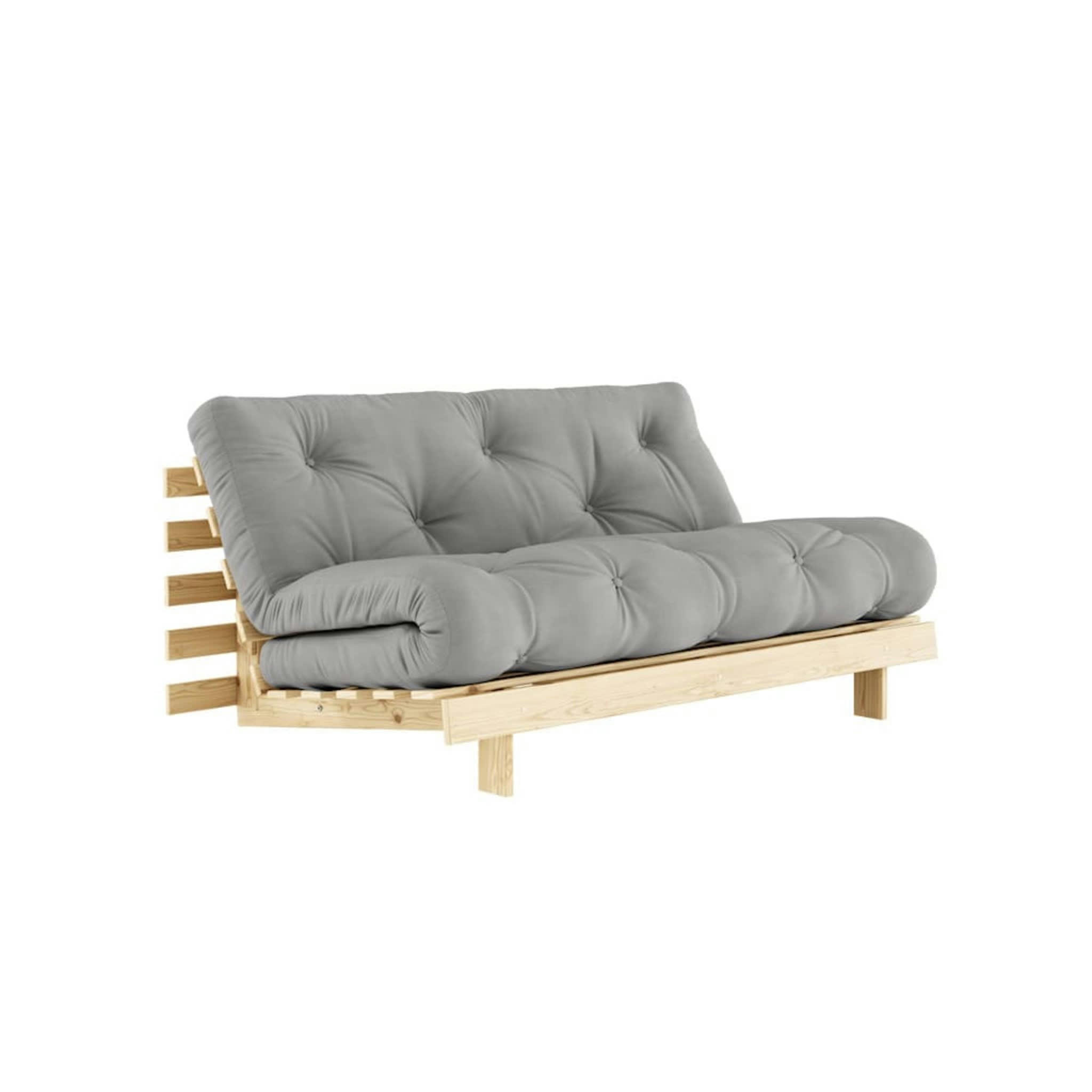 - Canapé convertible en pin massif avec futon gris 160x200