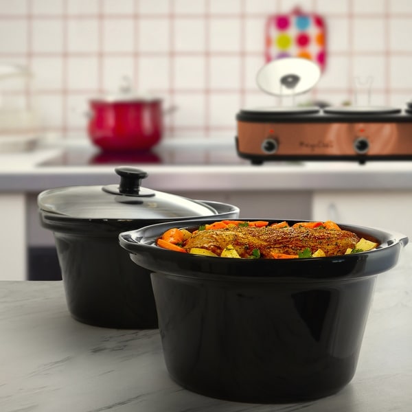 MegaChef 3 Set 2.5Qt Slow Cooker Server Copper/Black with Ceramic Pots