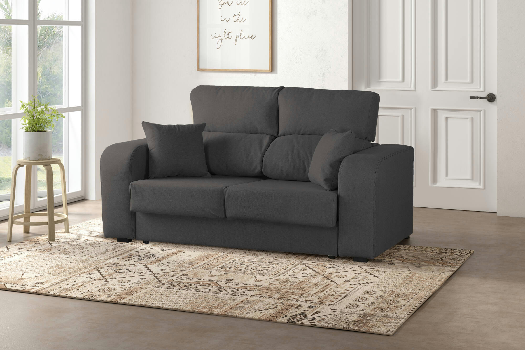 DCELLA - Canapé fixe 2 places en tissu anthracite