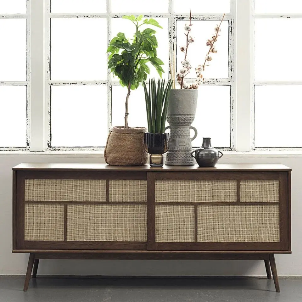 Olivine Boas Sideboard Gerookt Eiken - Hout - Rattan - B 180 cm
