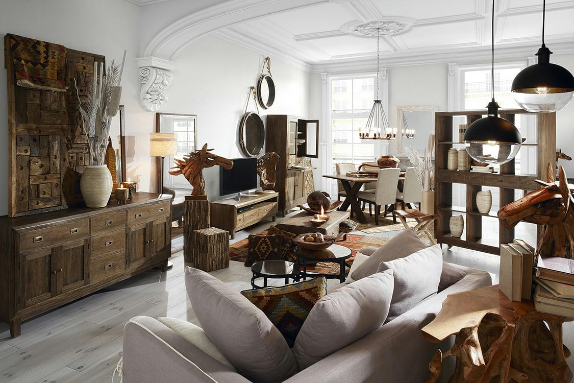 SINDORO - Table basse en bois marron 2 tiroirs L120