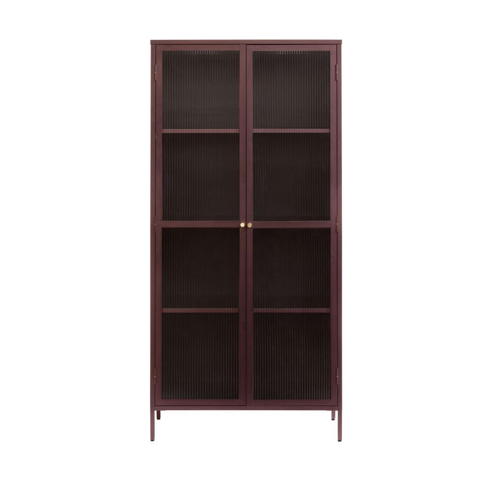 BJORN - Vaisselier 2 portes en verre stié et métal H190cm bordeaux