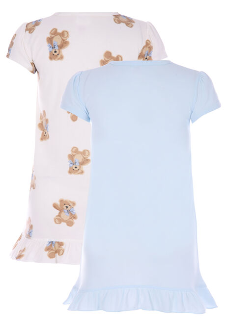 Girls 2pk Blue Teddy Bear Frill Nightdresses
