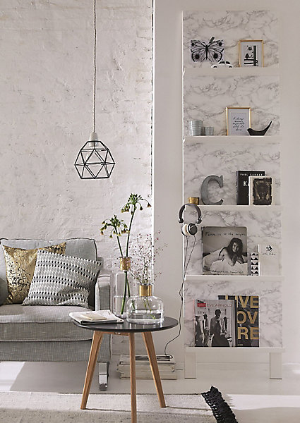 Film adhésif décoratif D-C-Fix Marmor Marmi grey PVC avec adhésif marbre lisse brillant blanc et gris L. 200 x l. 67,5 cm