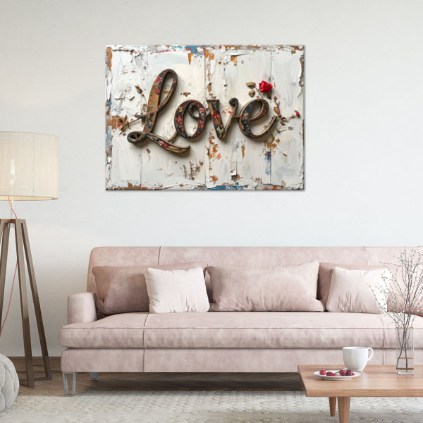 Obraz do salonu sypialni biura, Napis Love w stylu shabby chic 30x20