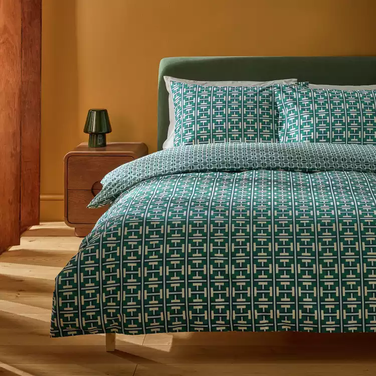 Habitat Geo Box Print Teal Bedding Set - Single