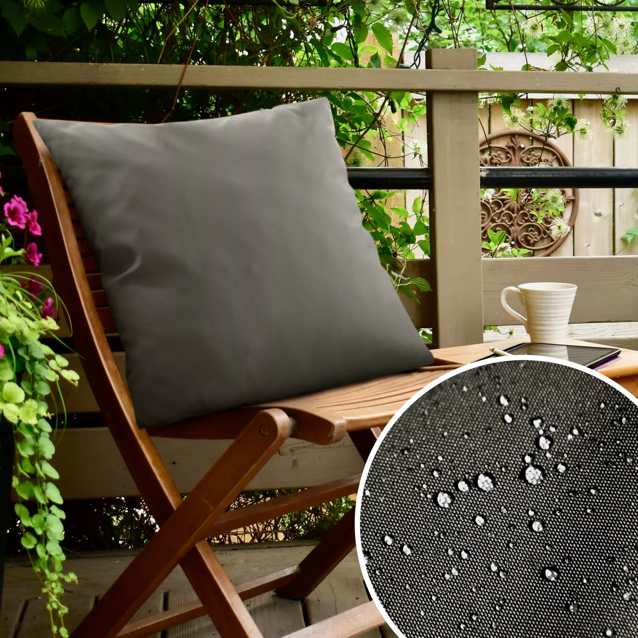 Poszewka na poduszkę 45x45 cm z gładkiej tkaniny wodoodpornej grafitowa idealna do ogrodu i na taras GARDEN