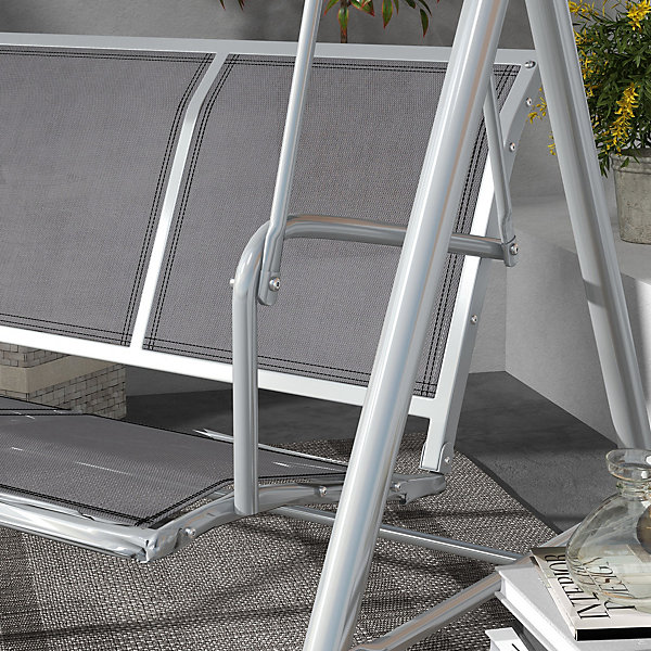 Balancelle de jardin 3 places avec toit ajustable, métal gris, pour terrasse et jardin