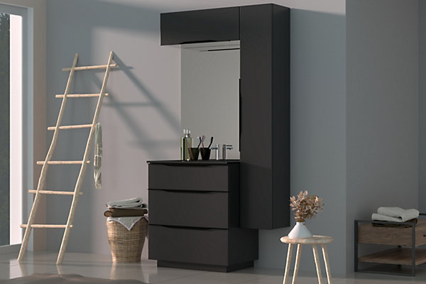 Meuble de salle de bains haut gris anthracite brillant l.80 x H.30 x P.30 cm, Pamili
