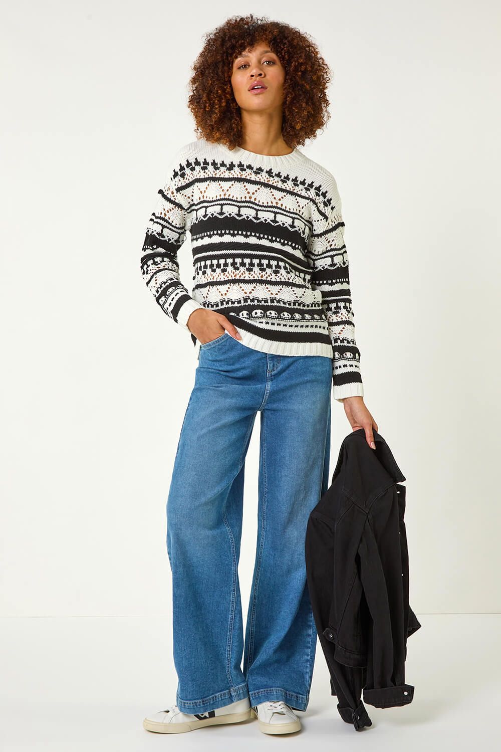 Roman Contrast Pointelle Knit Jumper