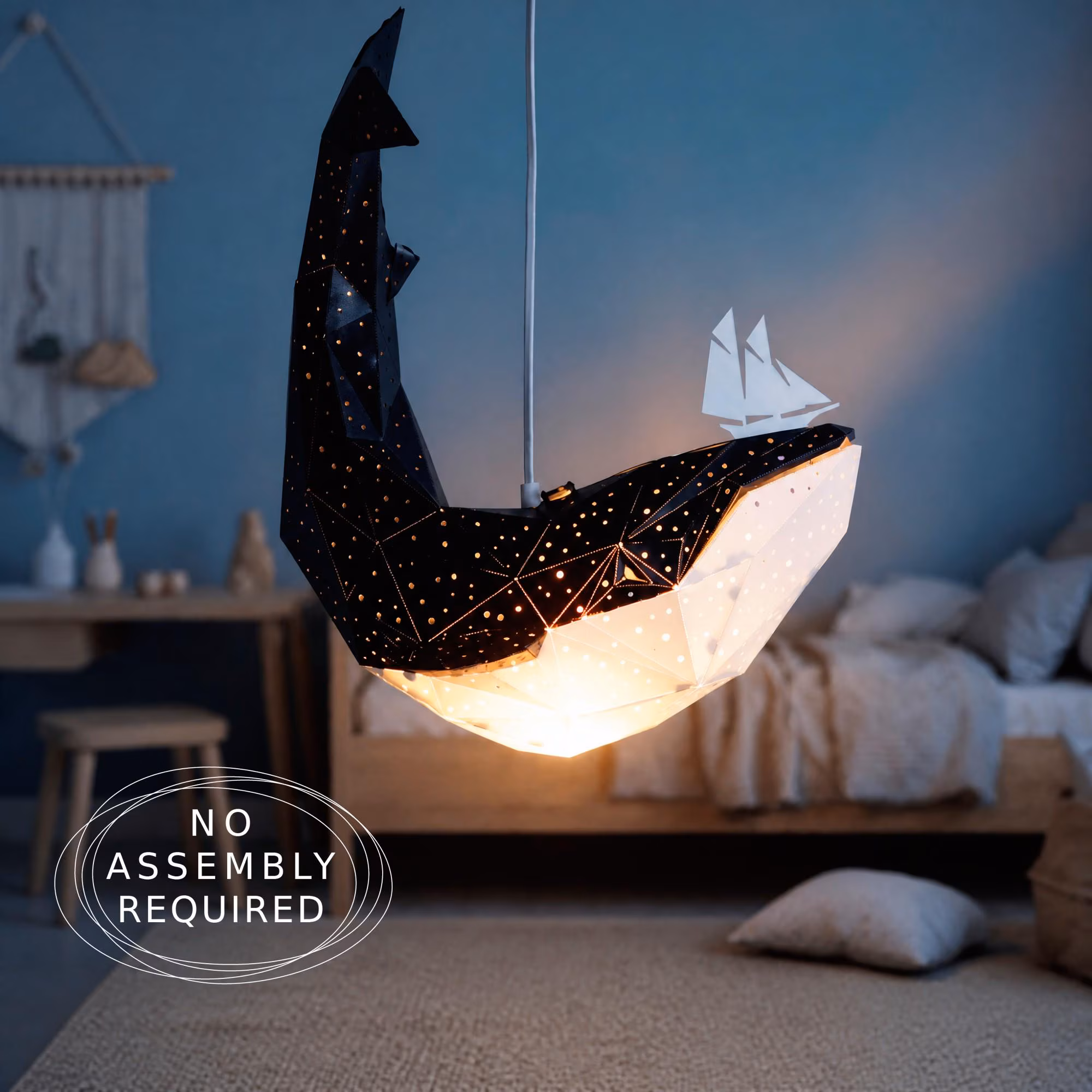 Baby Whale Pendant Light | Small Paper Ceiling Lamp | Nursery & Kids Room Lighting | Modern Ocean Decor