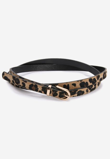 Womens 2pk Black & Animal Print Skinny Belts