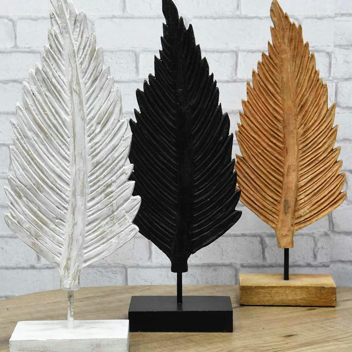 FOREST - Feuille décorative en bois de manguier  blanc 25x10x69 cm