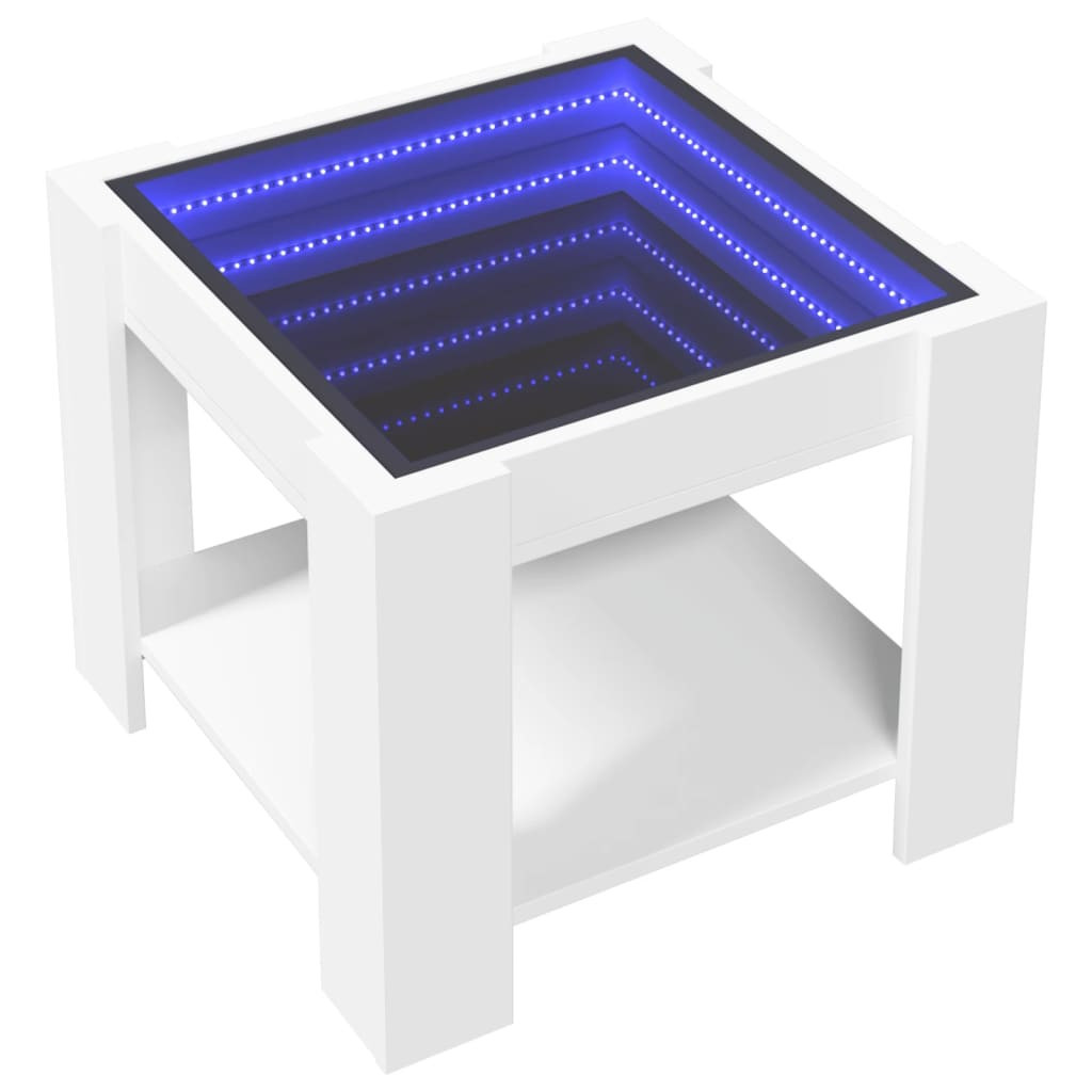 Stolik Kawowy Ława Stół Biały 53x53x45 Oświetlenie Led Do Salonu Do Pokoju