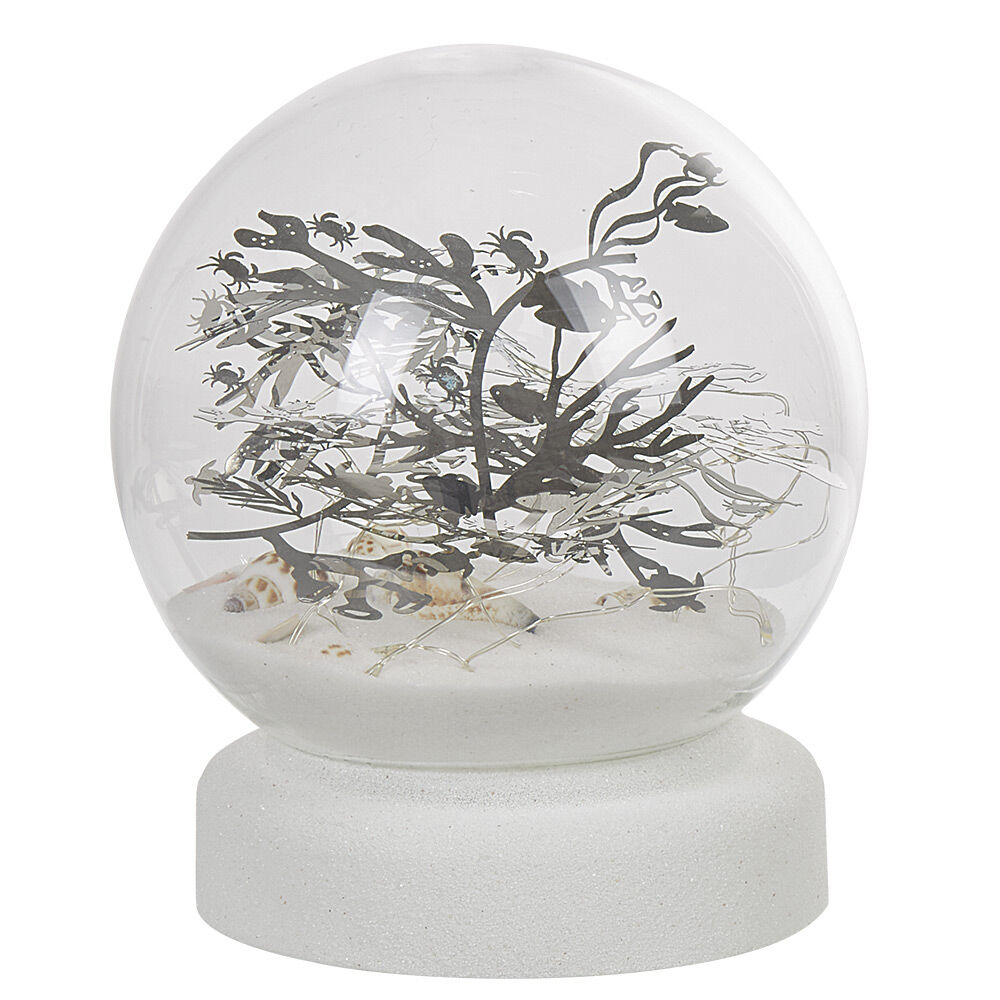 Boule à neige sable design mer avec coquillage LED blanc