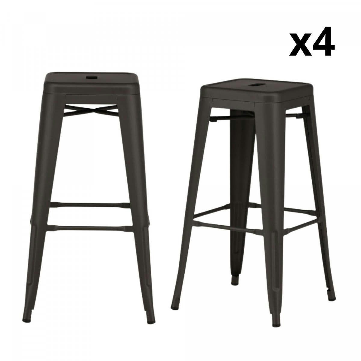 JIMMA - Lot de 4 tabourets minimalistes en métal gris foncé