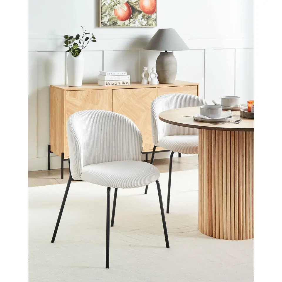 MILES - Eetkamerstoel set van 2 - Gebroken wit - Corduroy