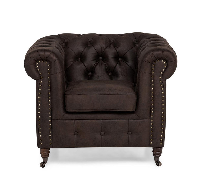Ropez Chesterfield Oxford fotel pikowany zamsz brązowy