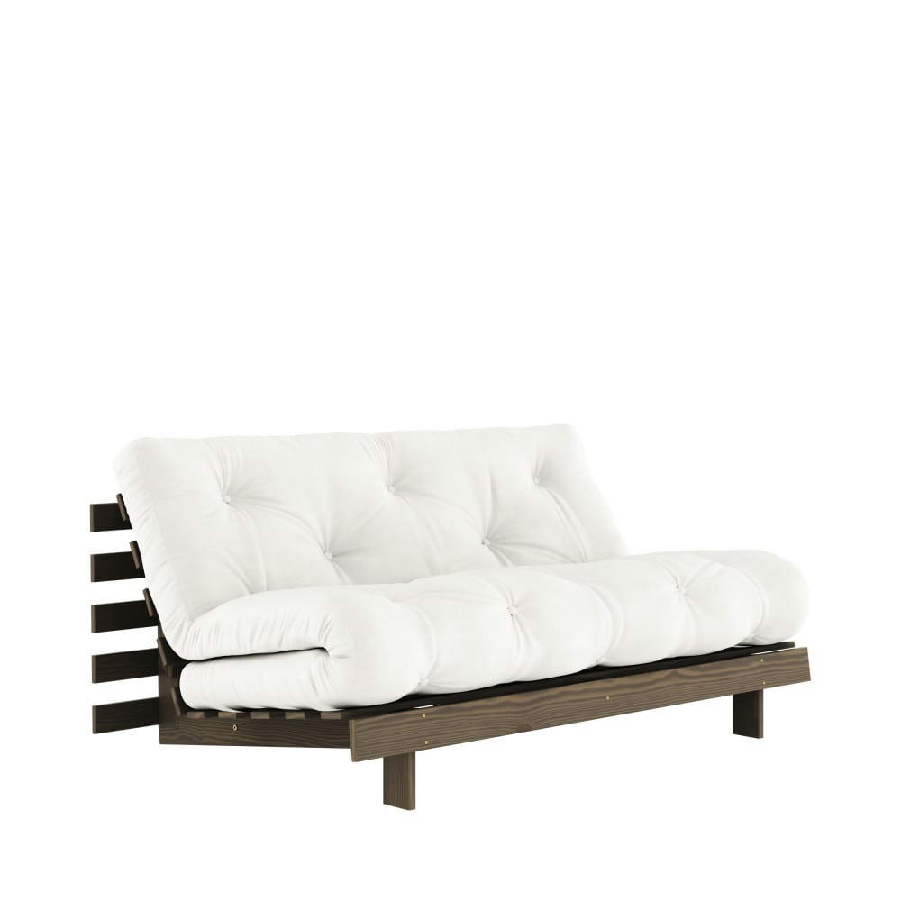 ROOTS - Canapé convertible 160x200cm en bois foncé et tissu ecru