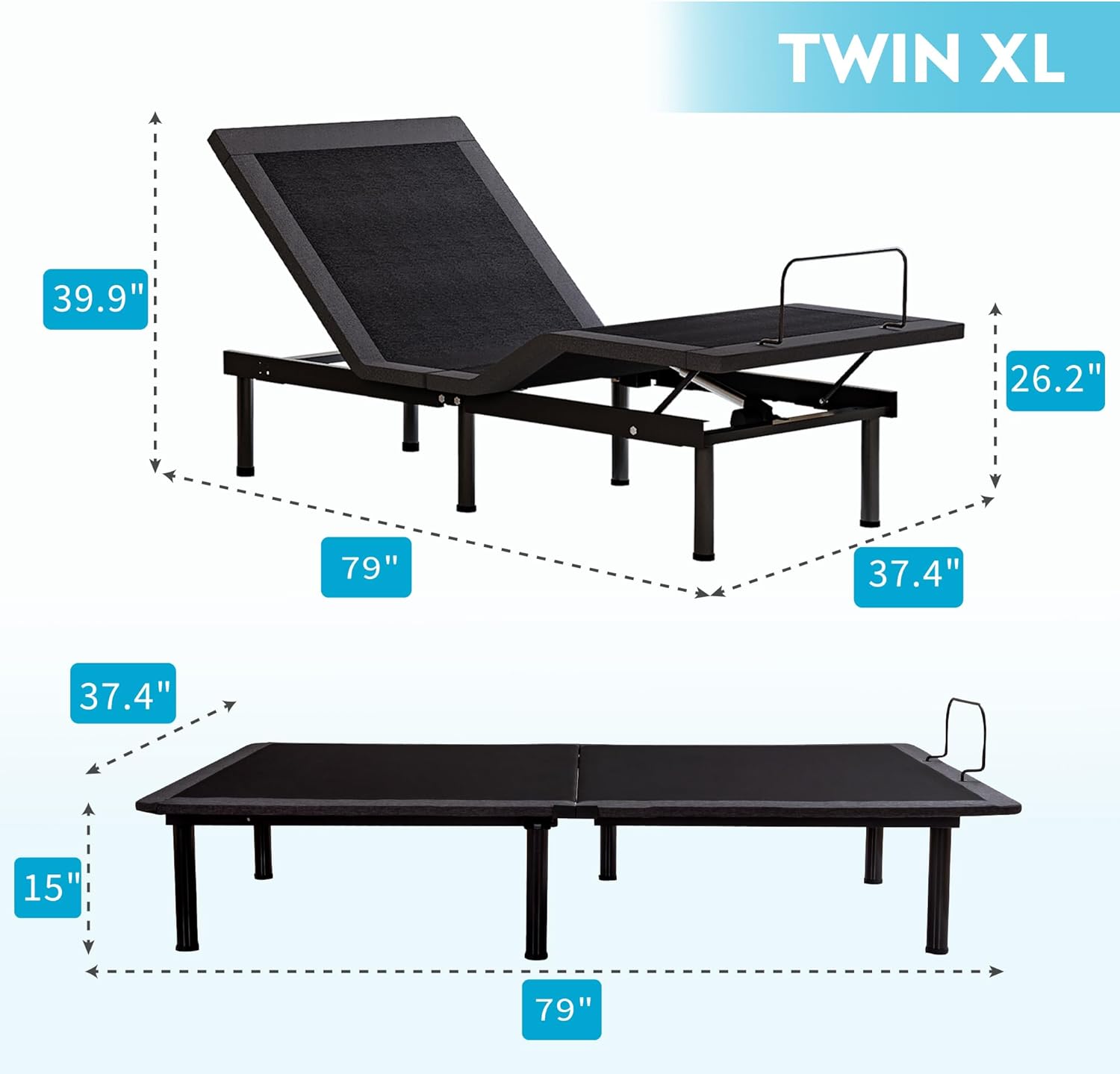 Twin XL Adjustable Bed Base Frame with 14 Inch Cooling Copper Memory Foam Mattress, Wireless Remote & Head and Foot Incline, Zero Gravity, CertiPUR-US Certified & Fiberglass Free, 80 × 38