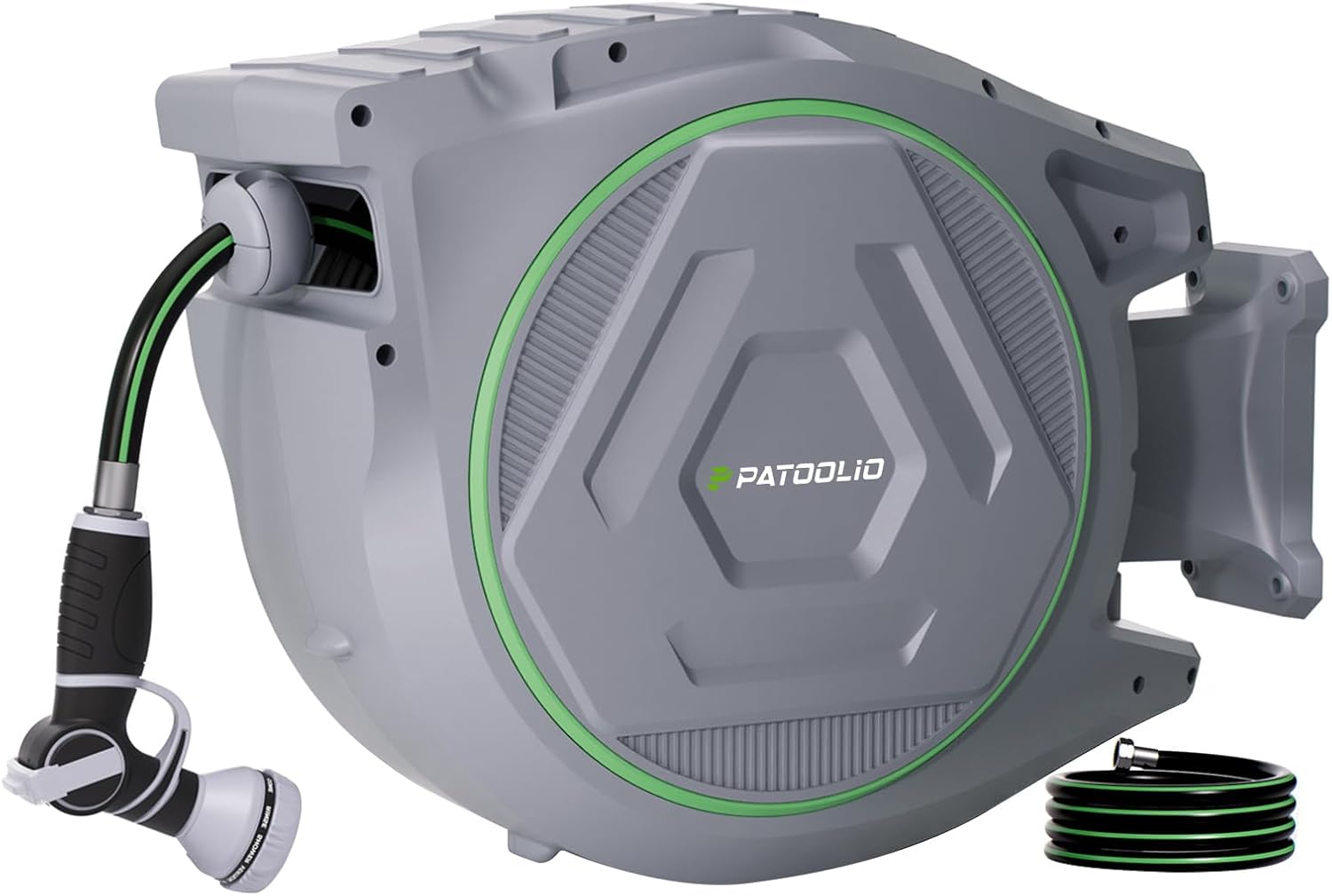 Retractable Garden Hose Reel 5/8 in x 100 ft  Heavy Duty Wall Mounted Water Hose Reel with 9-Pattern Nozzle  Any Length Lock  Automatic Slow Return System  180° Swivel Bracket  UV Resistant