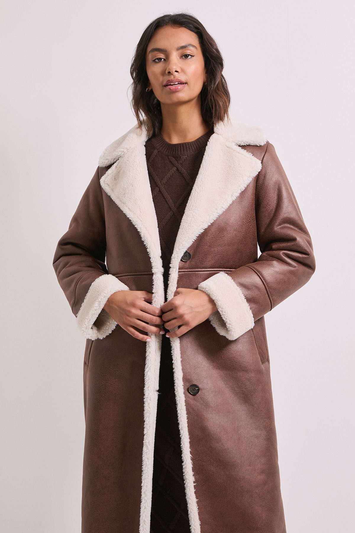 Dorothy Perkins Shearling Midi Coat