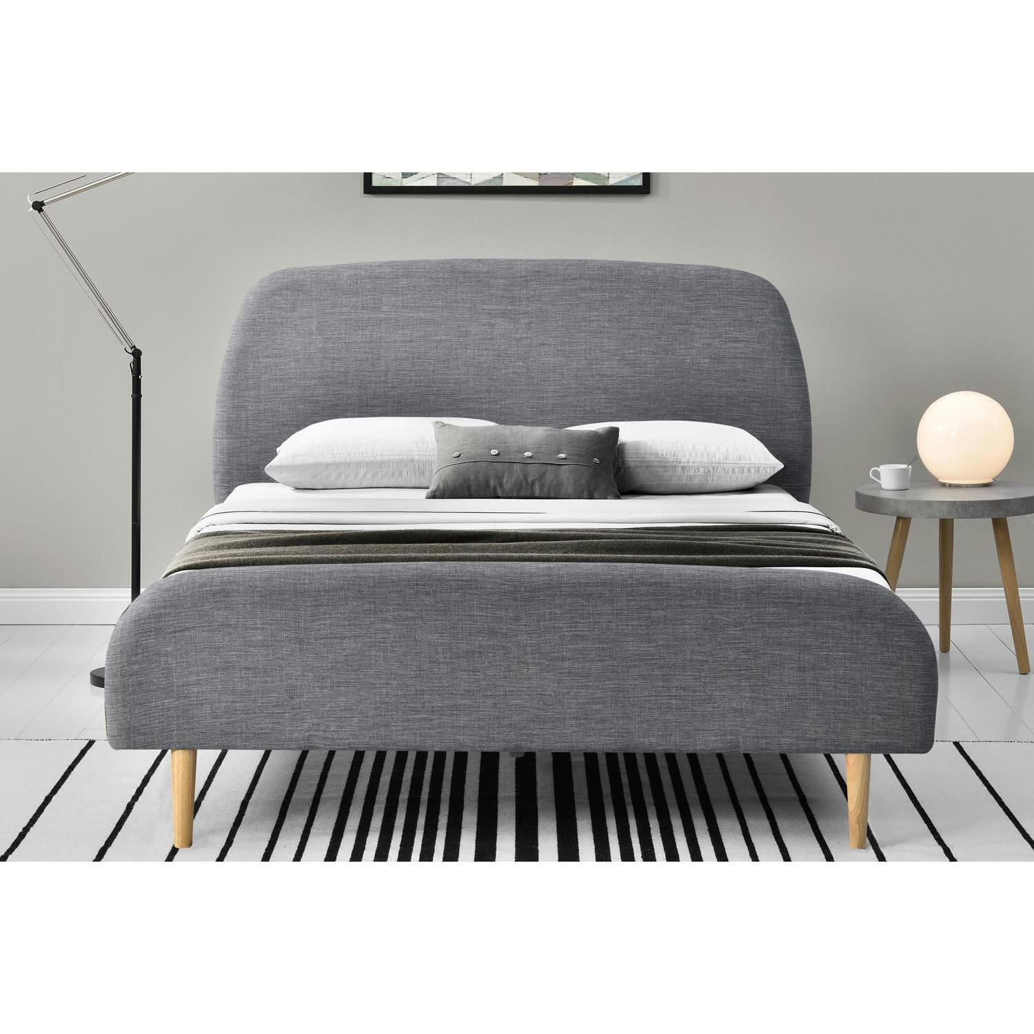 SANDVIK - Cadre de lit 140 x 190 cm en tissu gris clair
