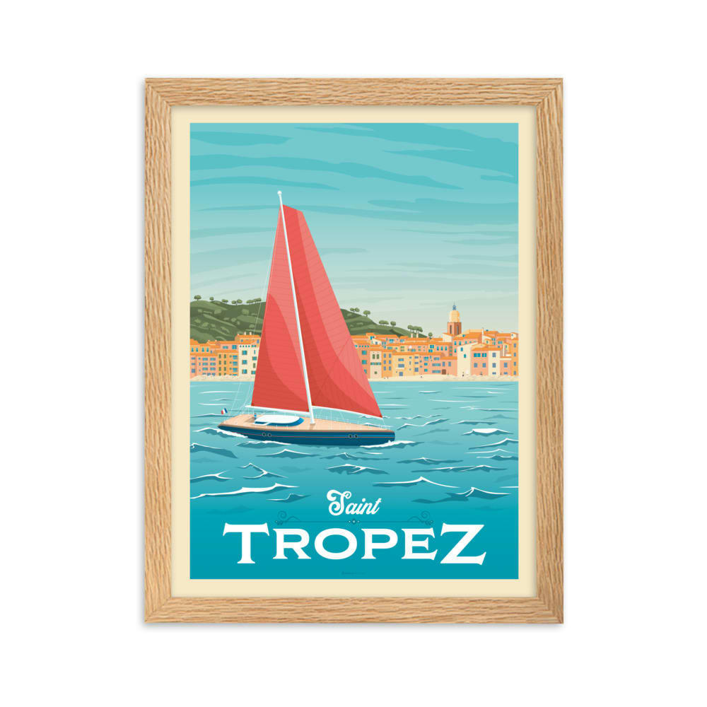 - Affiche Saint-Tropez France avec Cadre (Bois) 21x29,7 cm