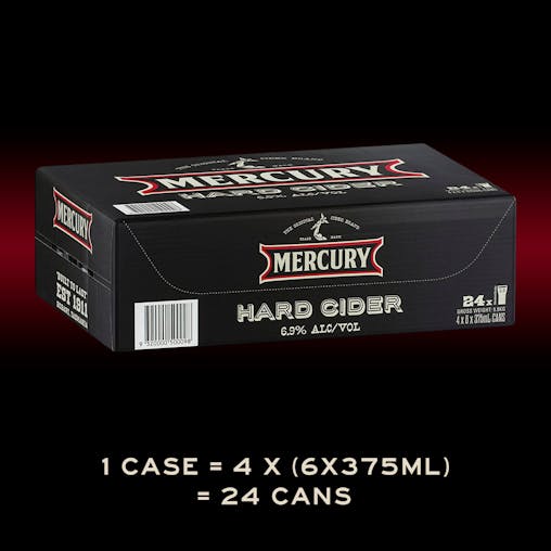 Mercury Hard Cider, Full Flavoured with a Smooth Finish, Crisp & Refreshing, 6.9% ABV, 375mL (Case of 24 Cans)