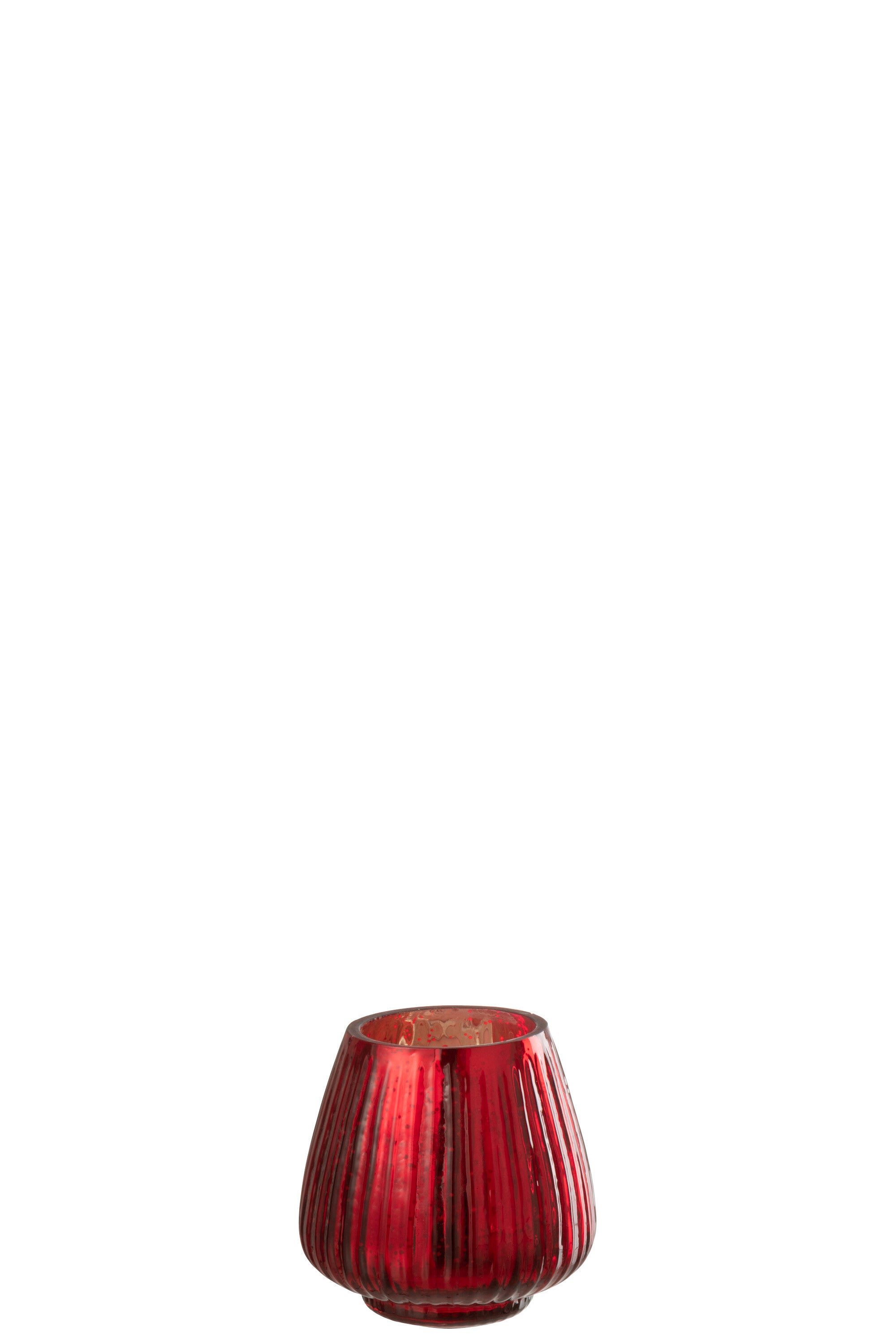 J-Line theelichthouder Geribbeld - glas - rood - 4 stuks