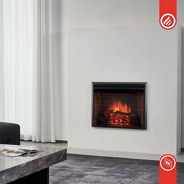 KAMINIO Cheminée électrique LUCA - Cheminée encastrable avec chauffage, effet de flamme 3D, 12 couleurs de flammes - 30 pouces