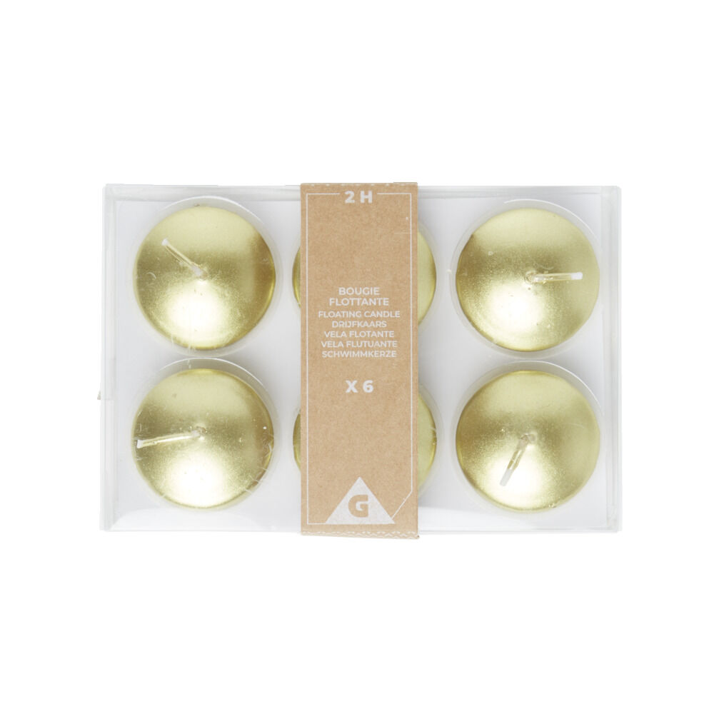 Lot de 6 bougies flottantes cire doré Ø4,5cm