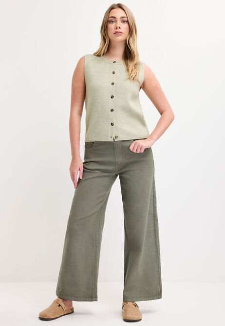 Womens Khaki Elasticated Waist Wide Leg Kate Jeans