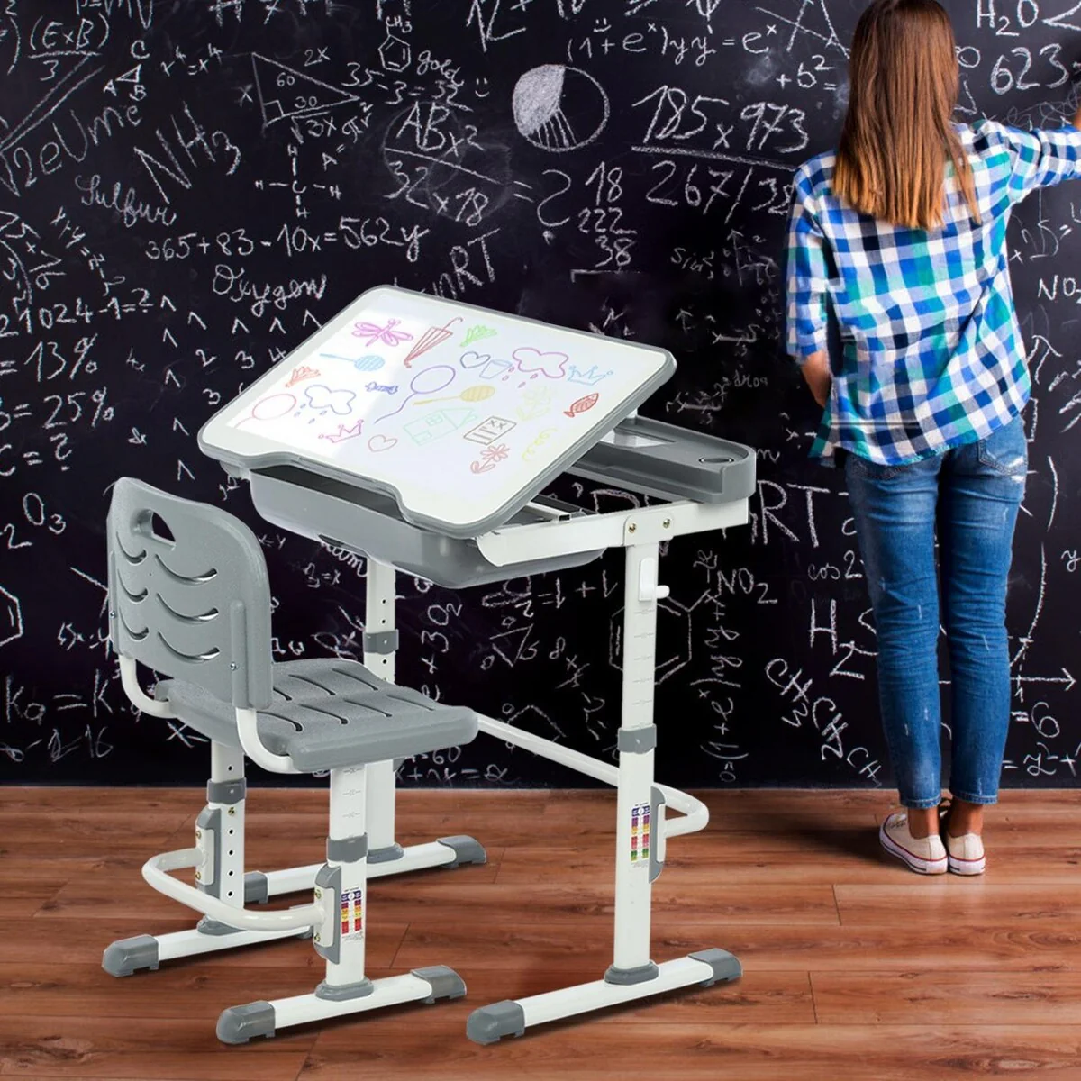 Functional Kids Desk Height Adjustable Kids Desk And Chair Set Study Desk With Pull Out Drawer And Tilting Desktop