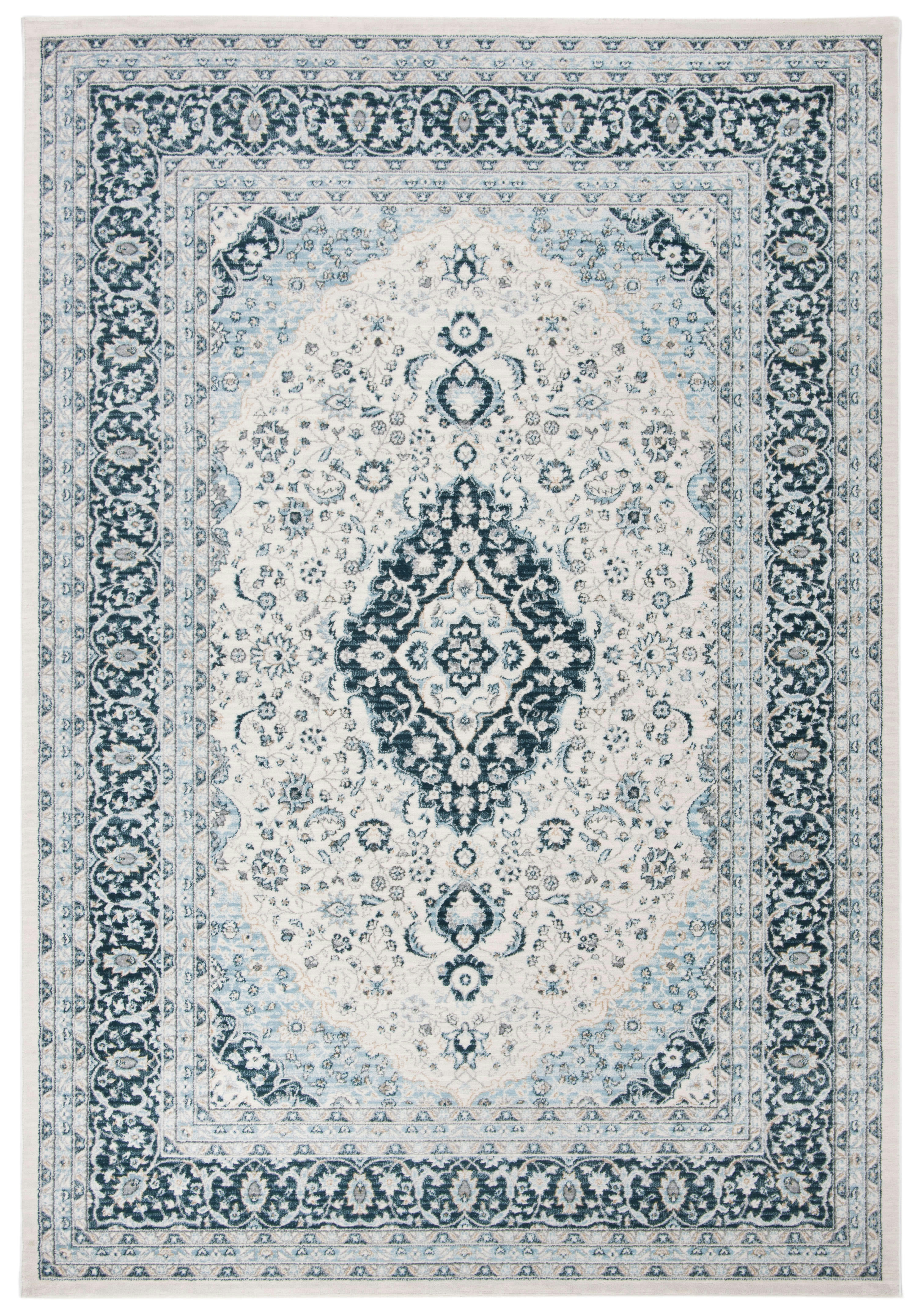 ISABELLA - Tapis de salon interieur en crème & bleu fonce, 160 x 229 cm