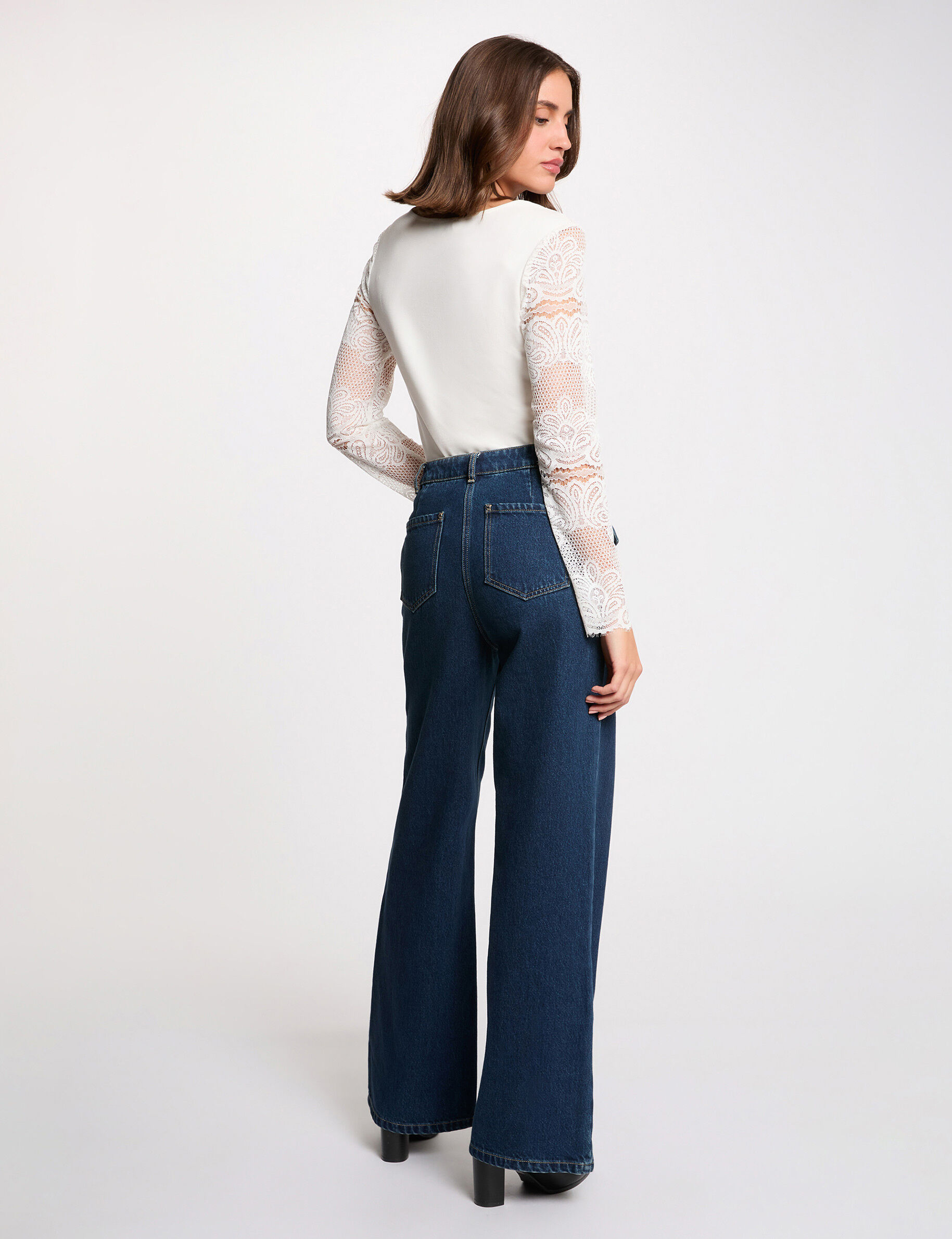 Long-Sleeve Lace T-Shirt White Women