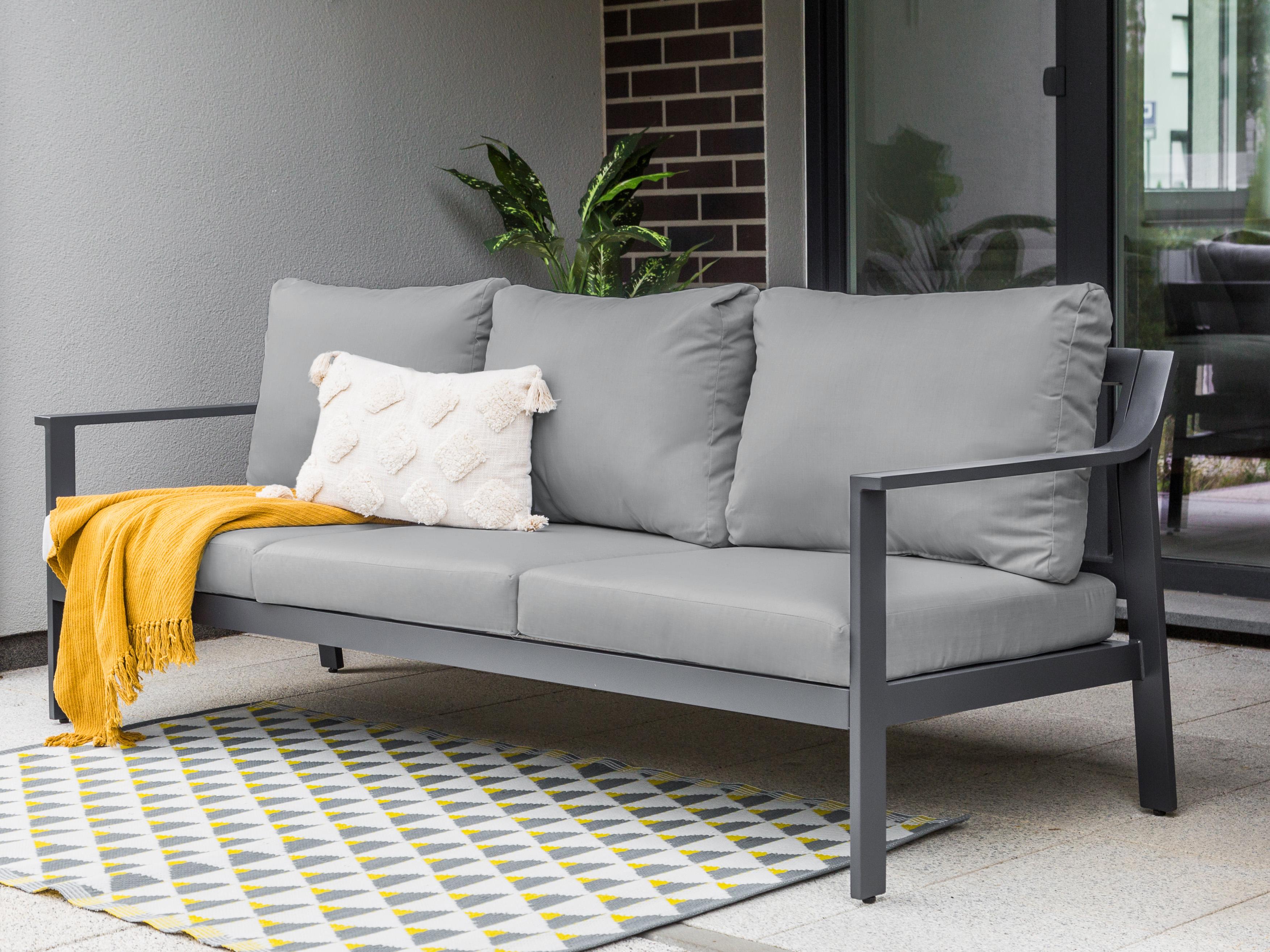Garden Sofa 3 Seater KIATO Metal Dark Grey