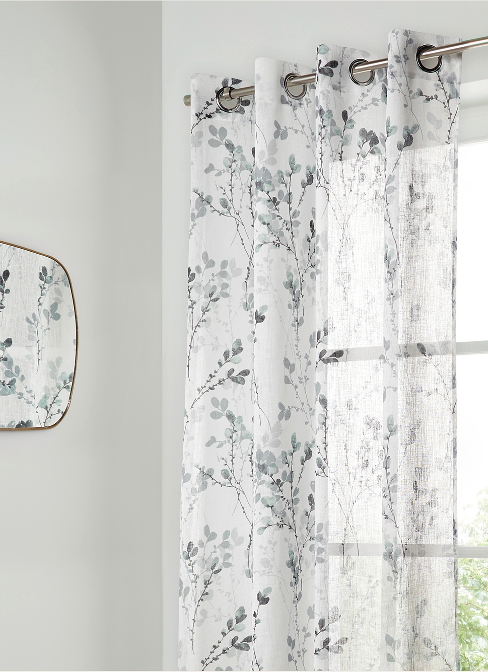 VOILAGE IMPRIMÉ FEUILLAGE AQUARELLÉ BLANC