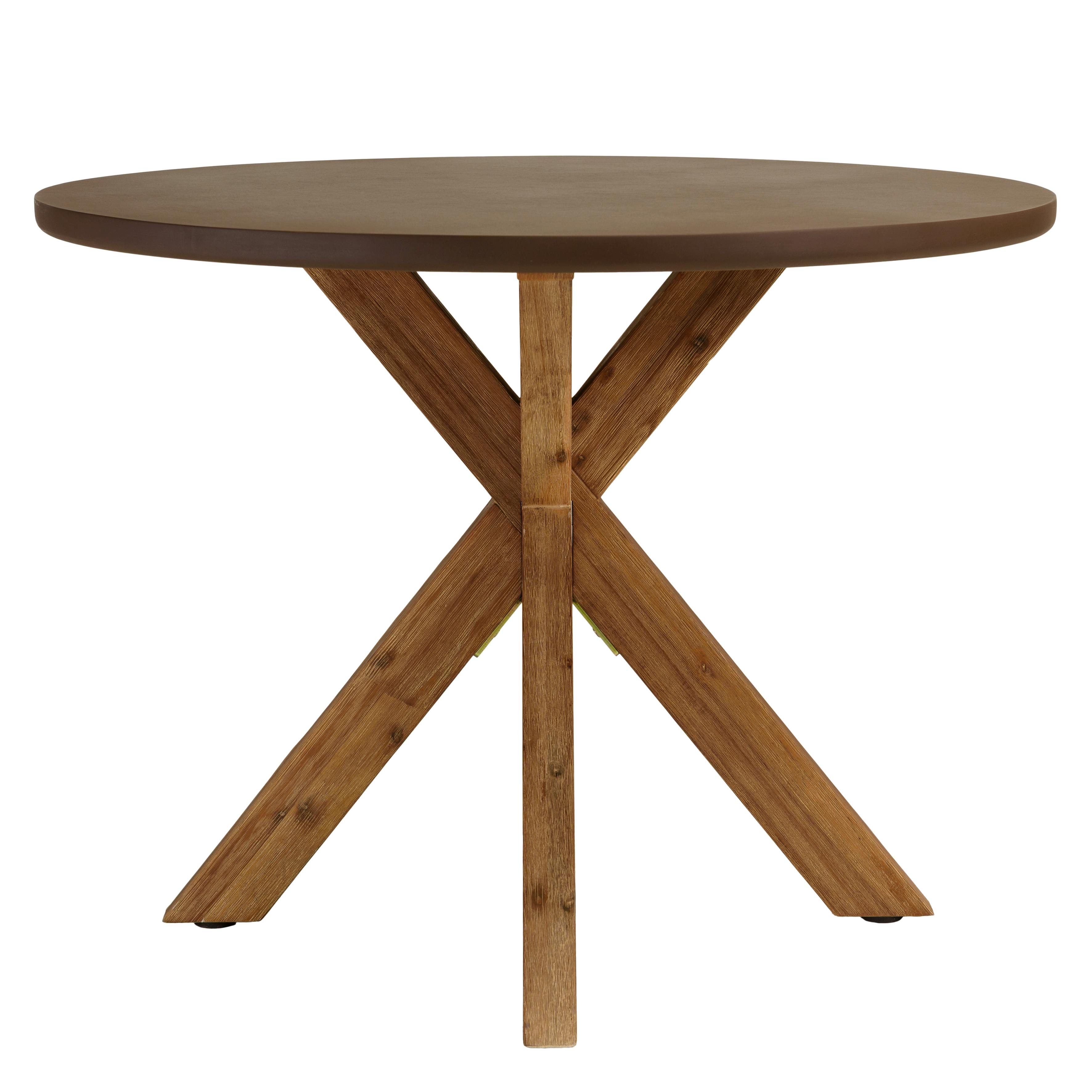 Table à manger ronde effet béton marron pied en bois d'acacia D100cm CALVI