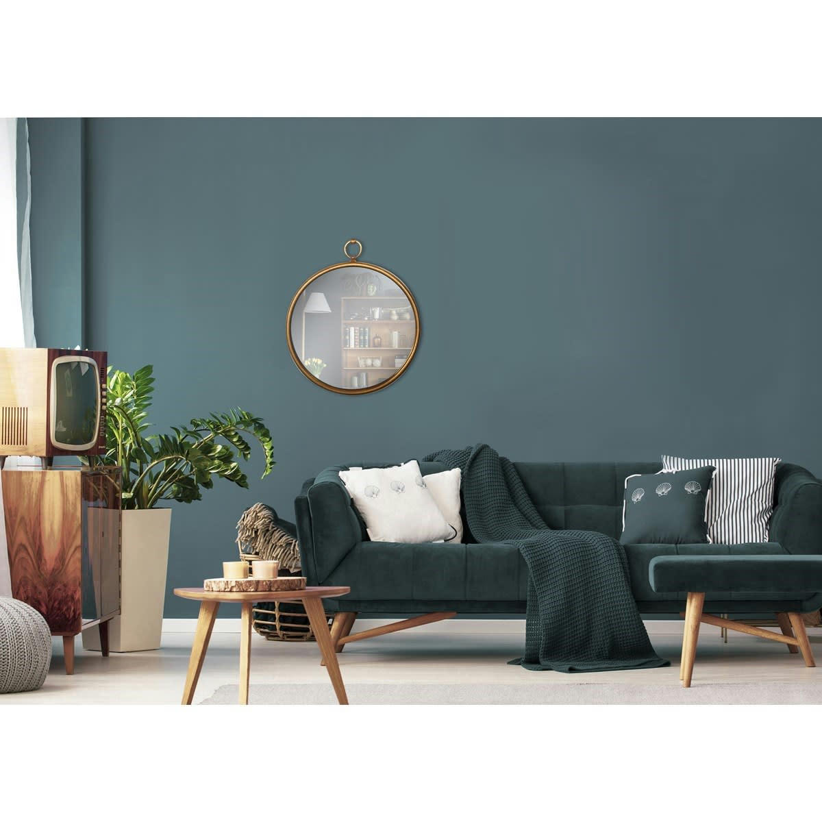 - Miroir rond métal doré avec accroche 80x80cm